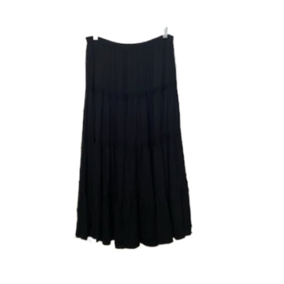VTG CAROLE LITTLE Womens Black Tiered Maxi Skirt Size 12 Broomstick Goth Witchy - Picture 2 of 6